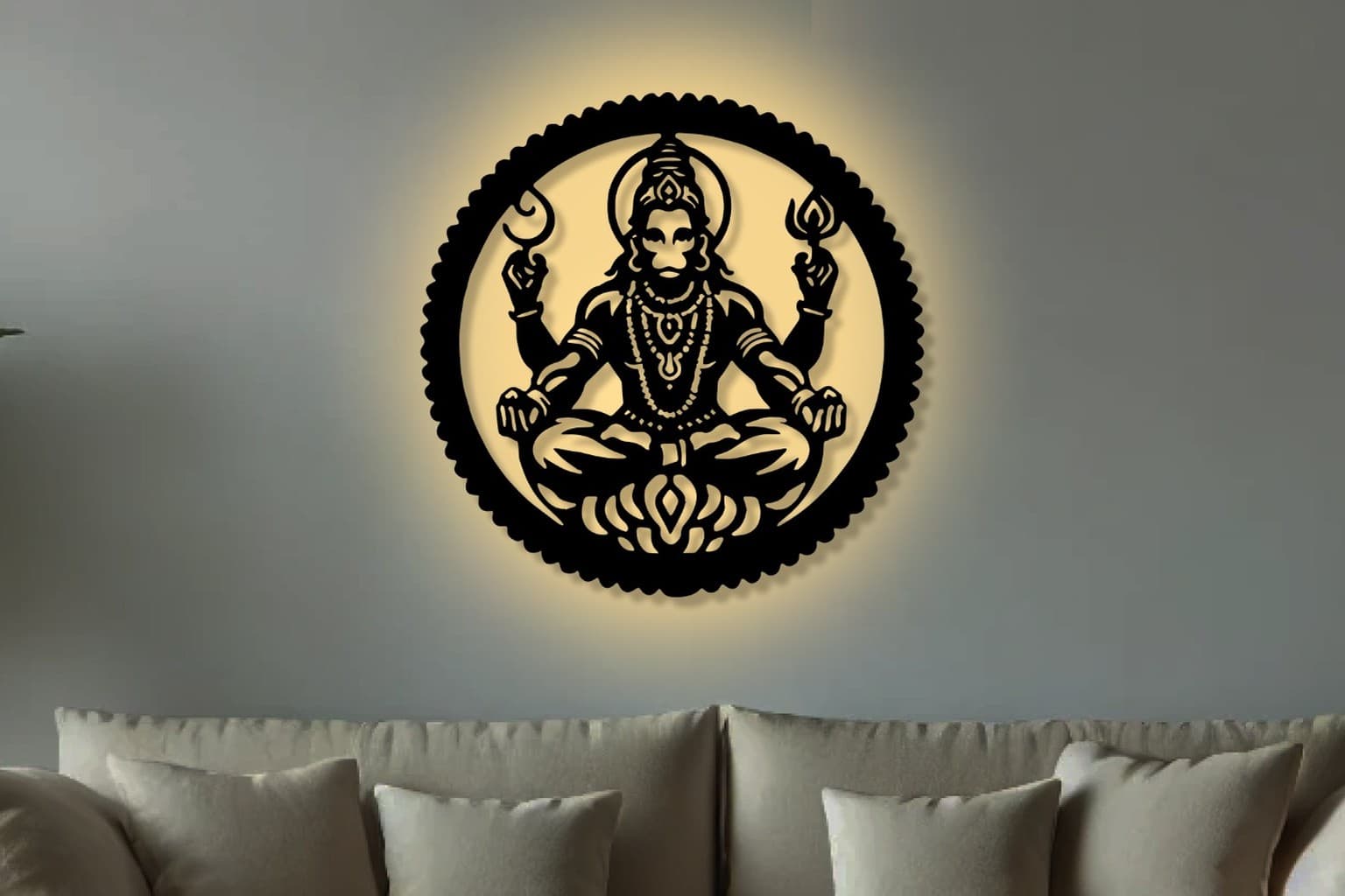 Hanuman Wall Art: Laser-Cut Metal Bajrangbali Decor for Home
