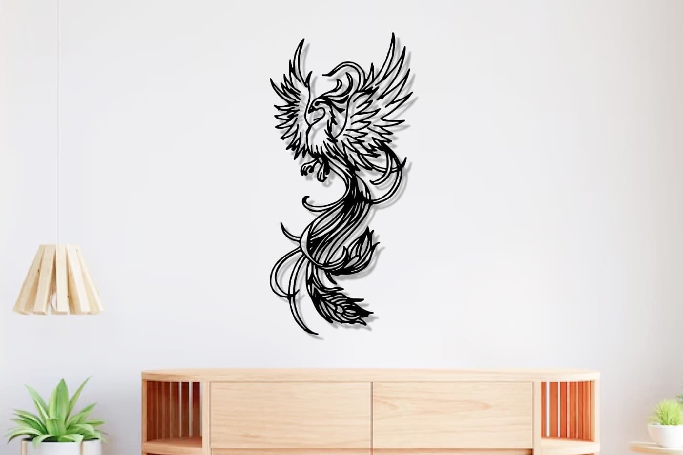Phoenix Wall Art: Line-Art and Woman & Phoenix Metal Decor
