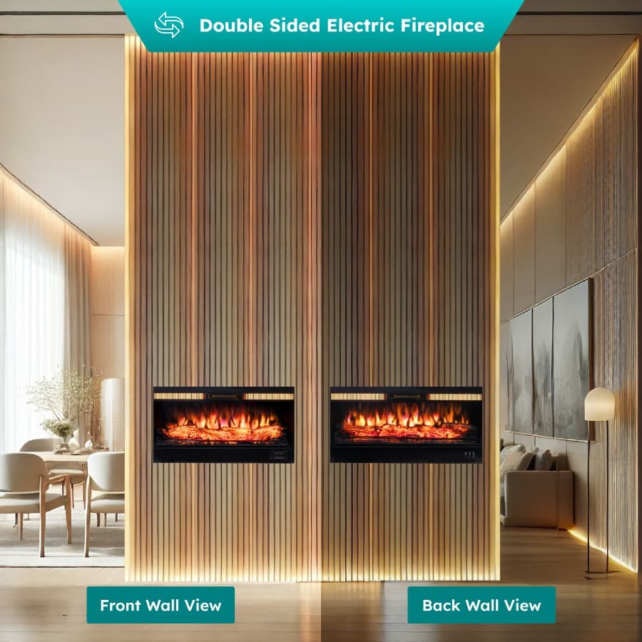 Double Sided Electric Fireplace with Remote & Heating Option