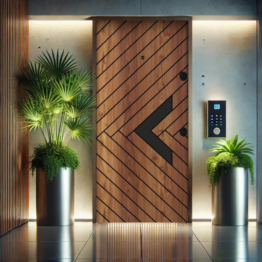 Chevron Stripes Wooden Door with Bold Geometric Detail (Unpainted, No Lock or Handle)