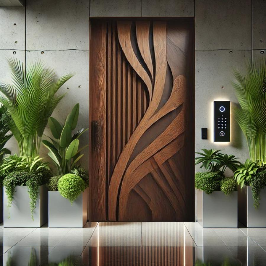 Curved Wood Grain Textured Door – Artistic Craft (Unpainted, No Lock or Handle)