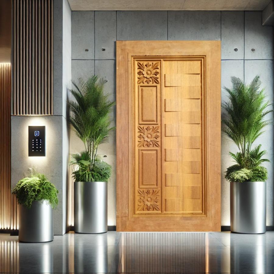 Floral Harmony Carved Door – Elegant Bloom Design (Unpainted, No Lock or Handle)