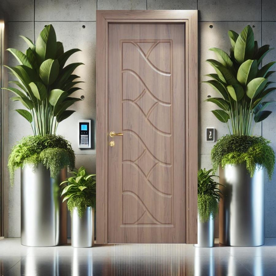 Curved Patterned Wooden Door – Graceful Look (Unpainted, No Lock or Handle)