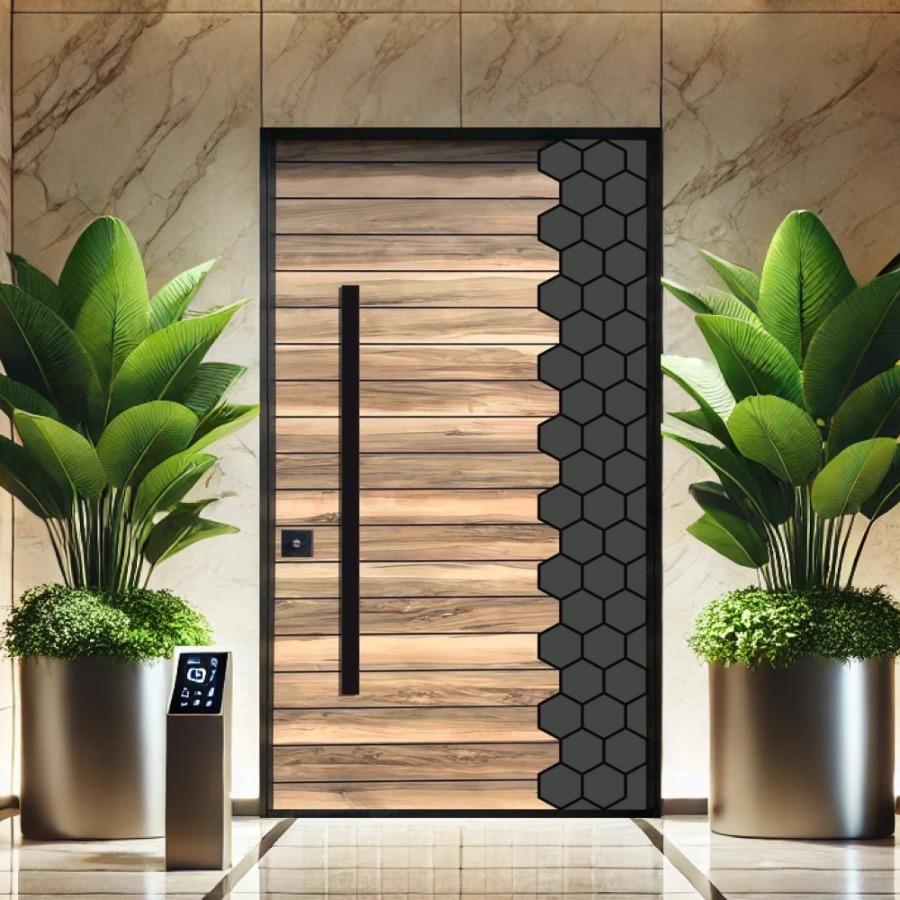 Hexagonal Pattern Geometric Door – Bold Modern Design (Unpainted, No Lock or Handle)