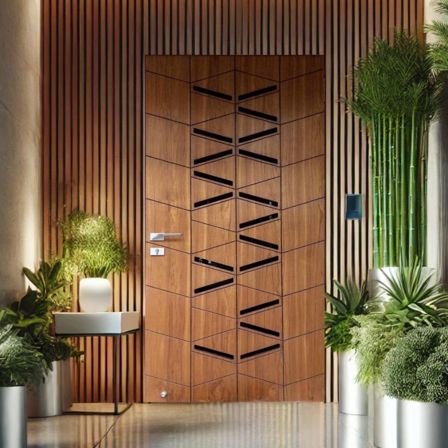 Linear Chevron Patterned Door – Elegant Linear Craft (Unpainted, No Lock or Handle)