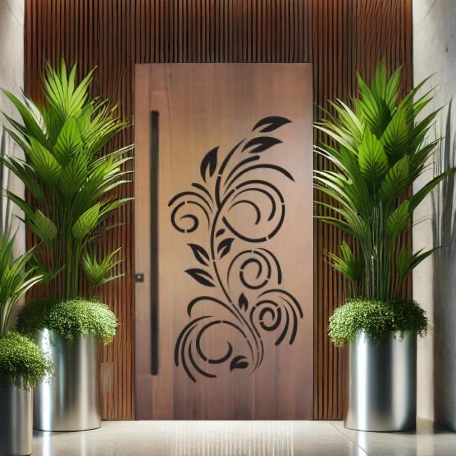 Curved Floral Design Wooden Door – Natural Beauty (Unpainted, No Lock or Handle)
