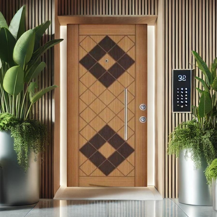 Diamond Grid Wooden Door – Patterned Charm (Unpainted, No Lock or Handle)