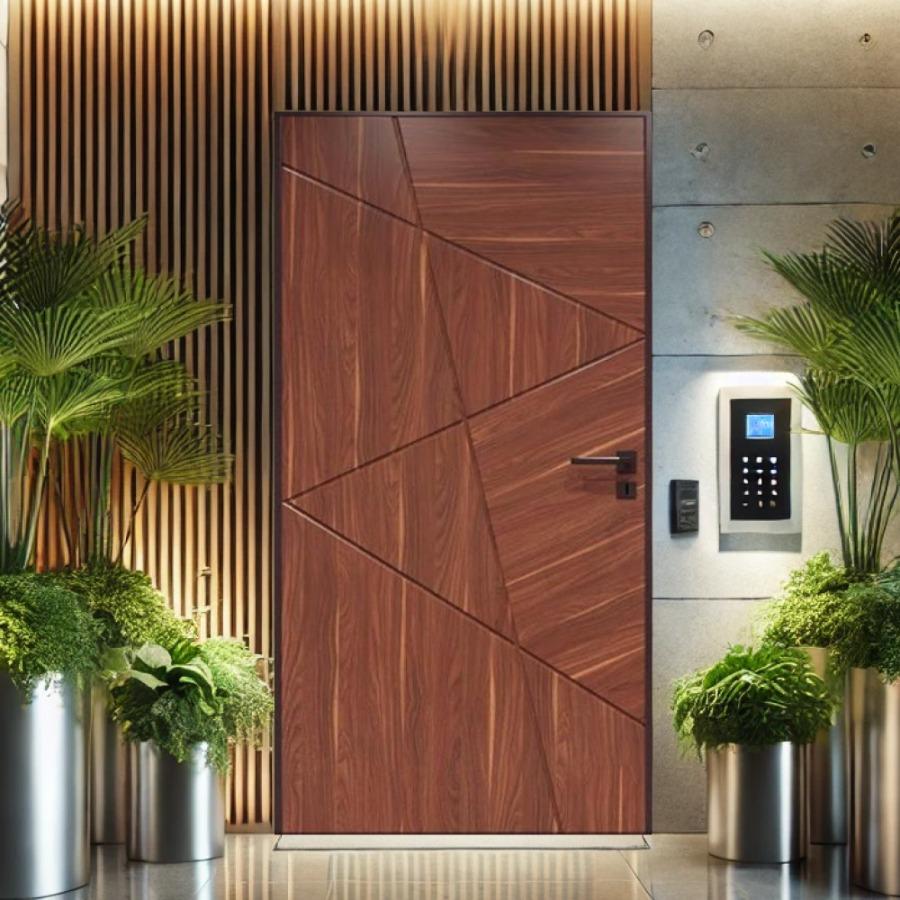 Geometric Triangular Wood Door – Angular Design (Unpainted, No Lock or Handle)
