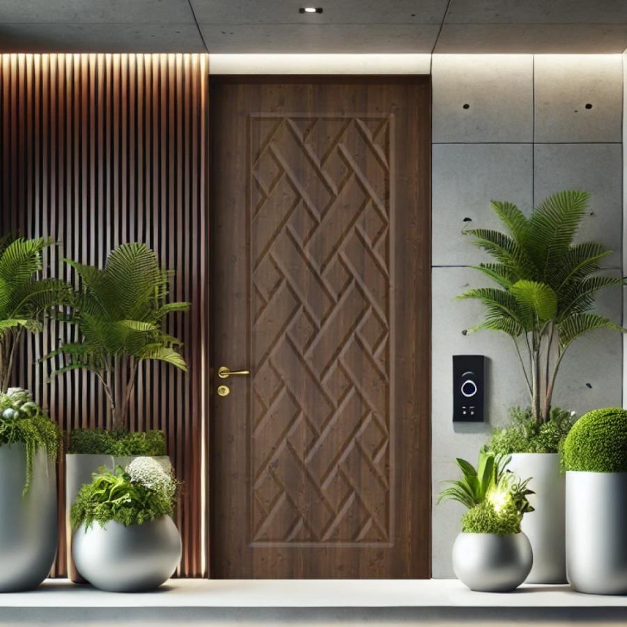 Geometric Herringbone Wooden Door (Unpainted, No Lock or Handle)