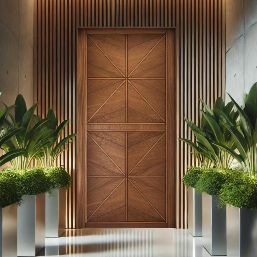 Artistic Geometric Wooden Door – Bold Linear Style (Unpainted, No Lock or Handle)