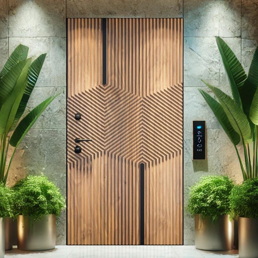 Symmetry Pattern Wooden Door – Modern Craft (Unpainted, No Lock or Handle)