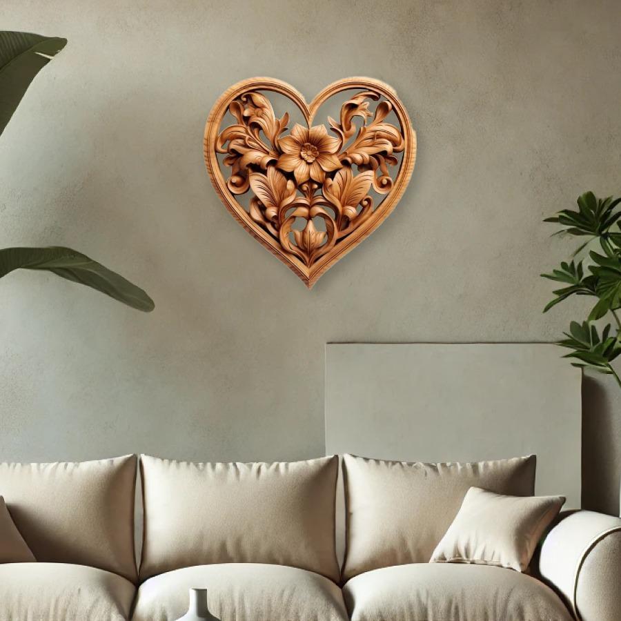 Wooden Heart Blossom Wall Art – Romantic Natural Decor