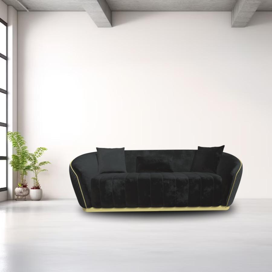 Golden Edge Black Velvet 3 Seater Sofa 