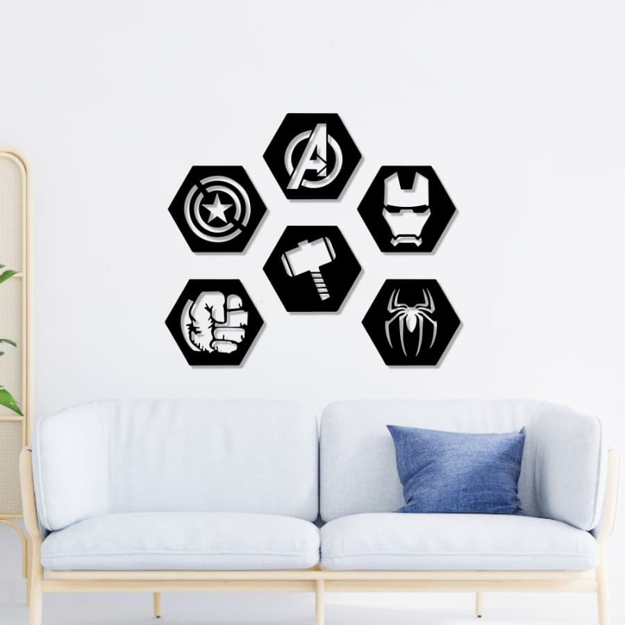 Hexagonal Avengers Superhero logos Metal Wall Art
