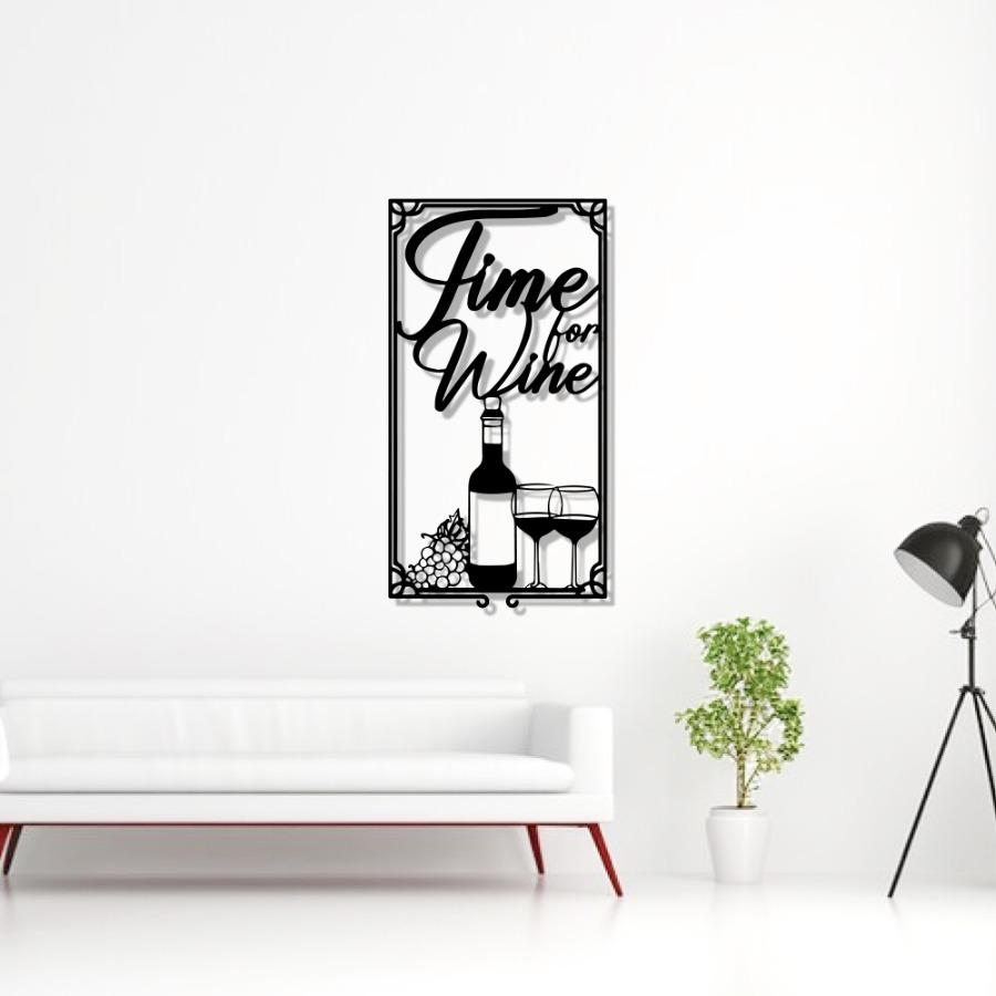 Time for Wine Sign with Bottle and Glasses Metal Wall Art