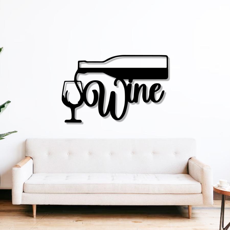 Wine Bottle and Glass with Text Metal Wall Art