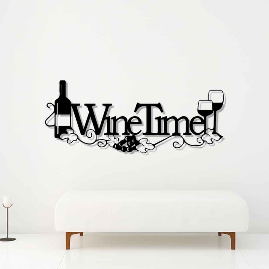 Wine Time Sign Metal Wall Art | with Wine Bottle & Glasses