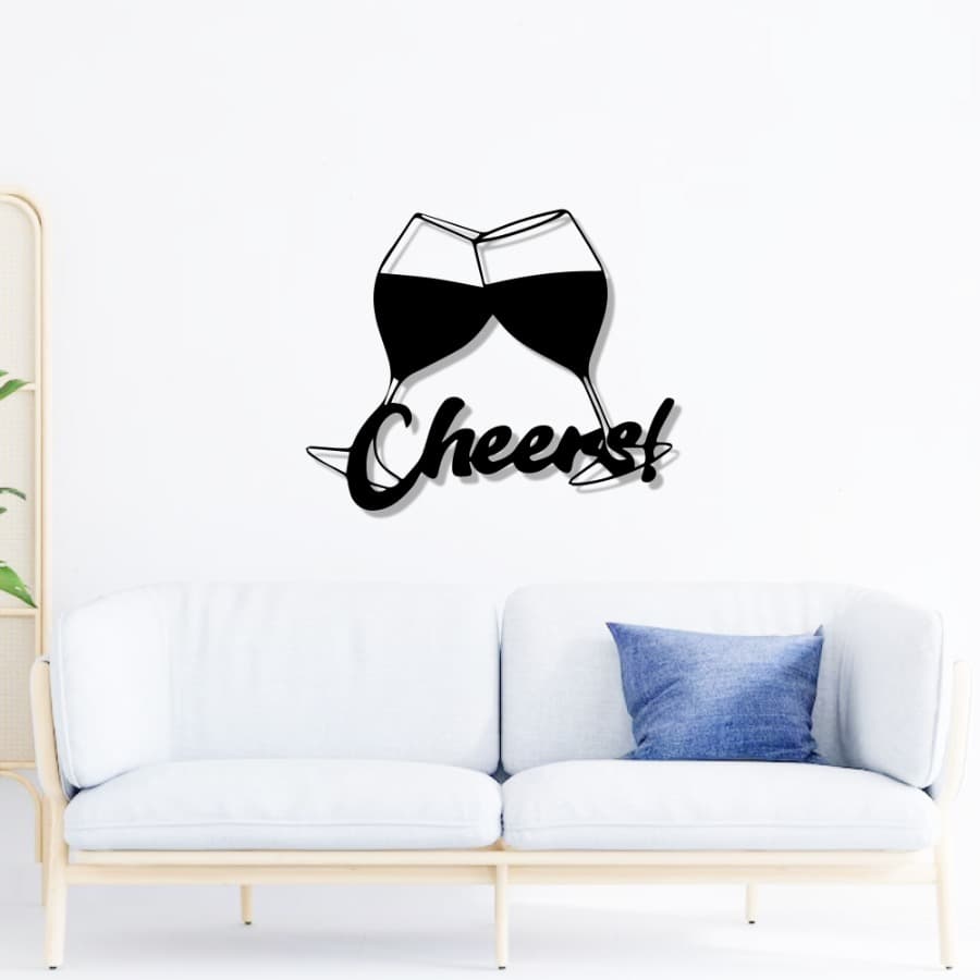 Cheers Sign with Wine Glasses Metal Wall Art