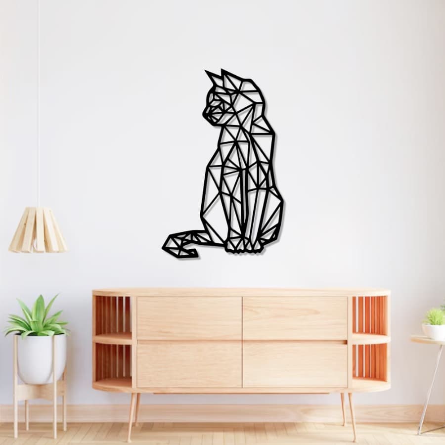 Geometric Cat Metal Wall Art, Wall Sculpture | Animal Lovers Gift