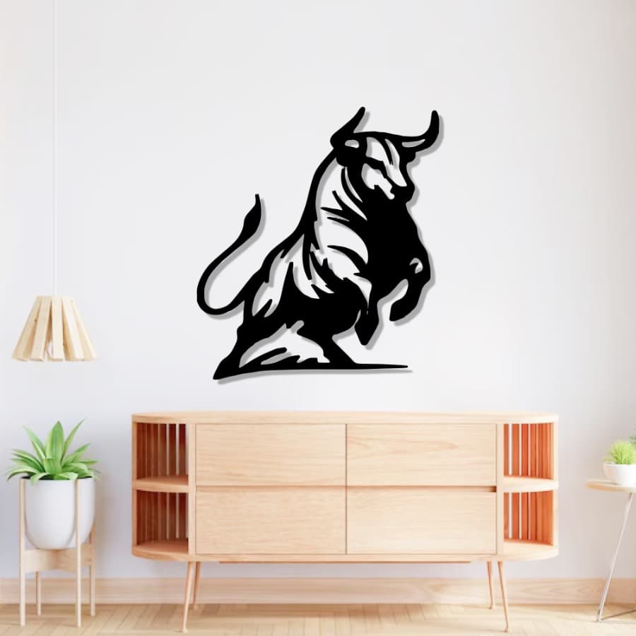 Charging Bull Metal Wall Art, Modern Black Bull Silhouette | Animal Wall Art