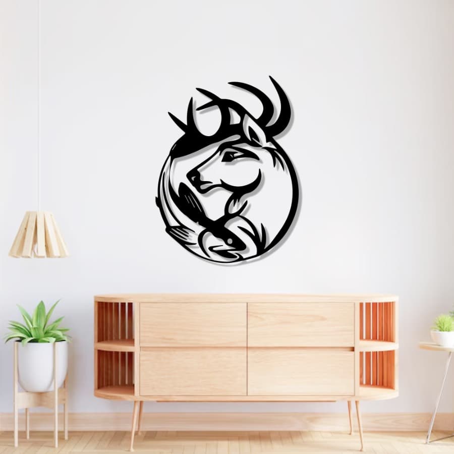 Deer With Fish Metal Wall Art, Home Wall Decoration | Metal Wall Art