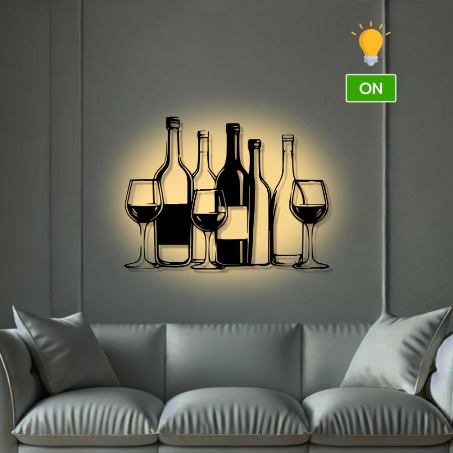 Wine bottle and Glasses Metal Wall Art
