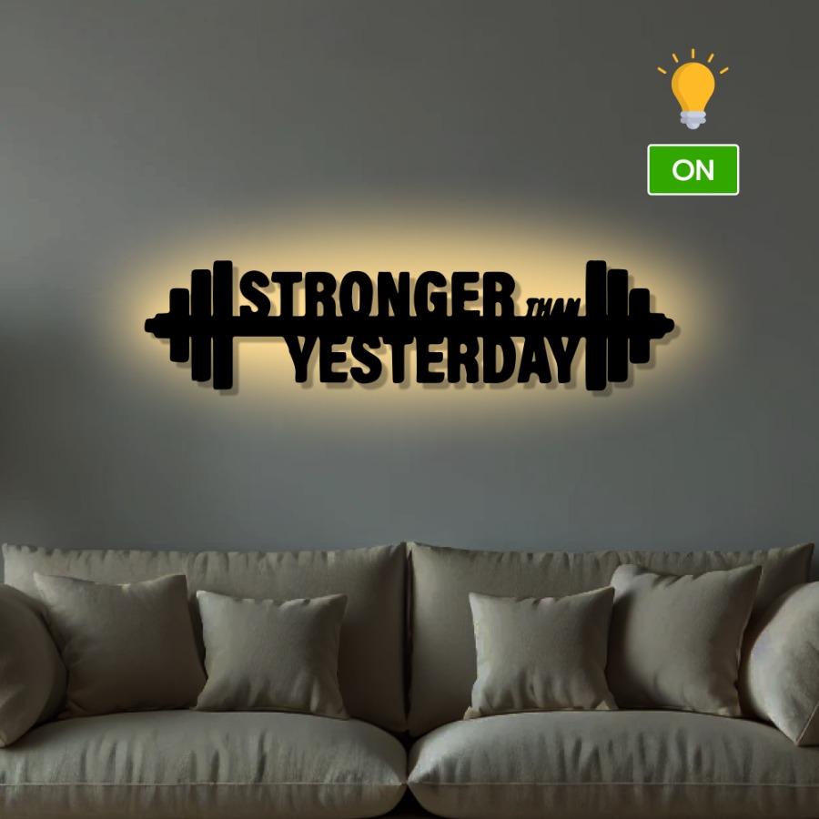 Stronger Than Yesterday Metal Wall Art - Home Gym Wall Decor | Workout Inspiration Quotes