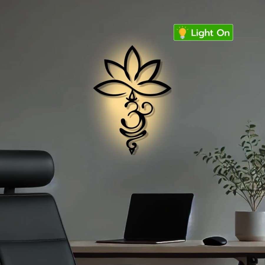 Lotus and Om Symbol Metal Wall Art - Wall Hanging for Living Room