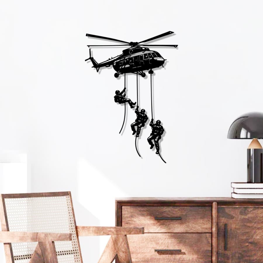 Helicopter Army Soldier | Metal Wall Art