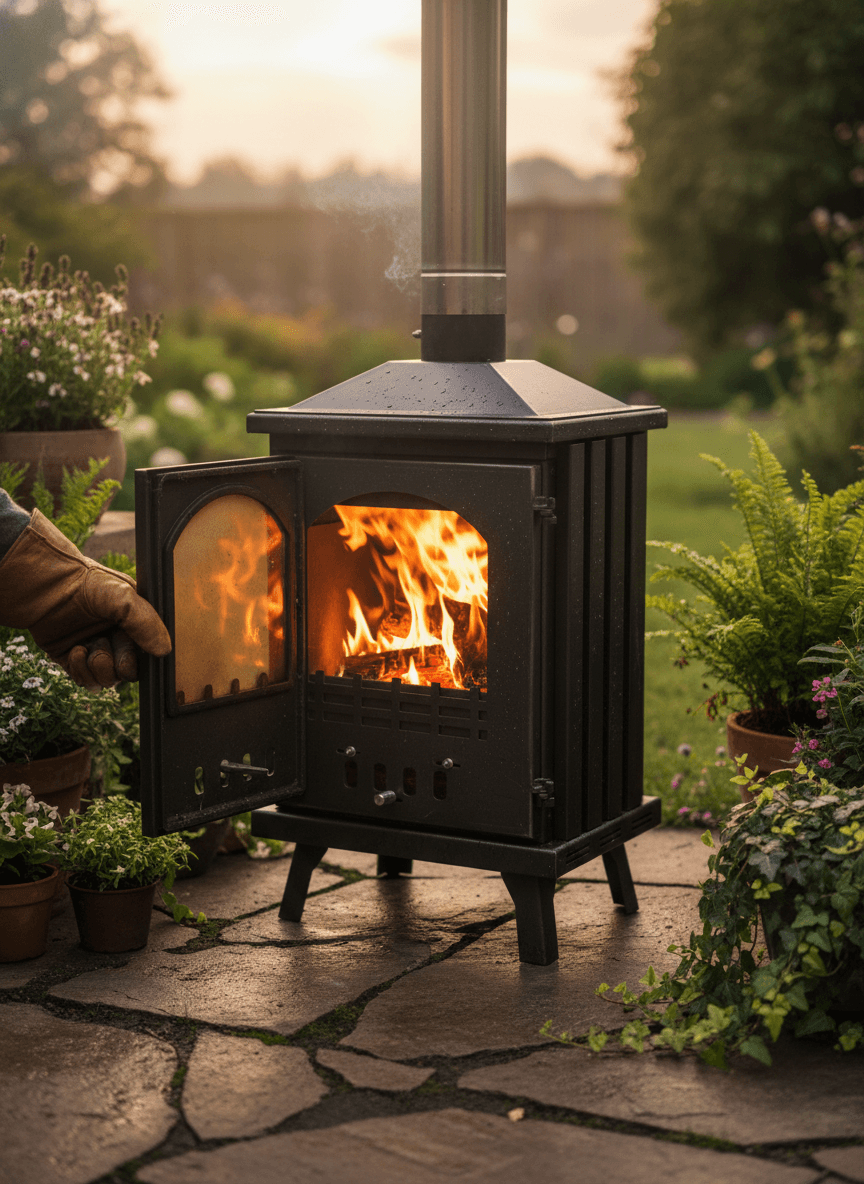 Real Wood Burning Fireplace with Taper Top, with Glass Door and Ash Tray 