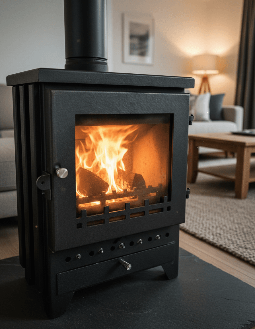 Real Wood Burning Fireplace with Flat Top, with Glass Door and Ash Tray