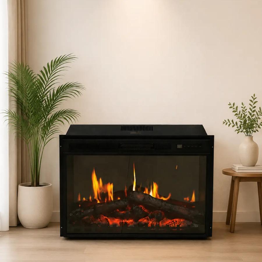 Premium Decorative Electric Fireplace with Remote With Heat Matt Black