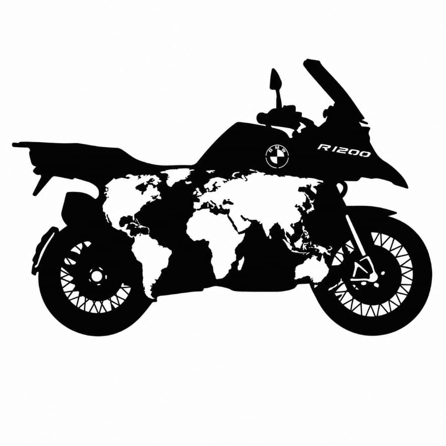 BMW R1200 GS Adventure Motorcycle With World Map, Metal Wall Art