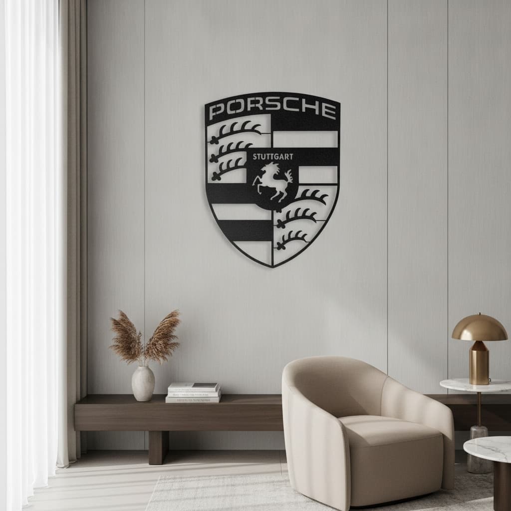 Porsche Metal Car Emblem – 2 mm Steel Décor by The India Decor