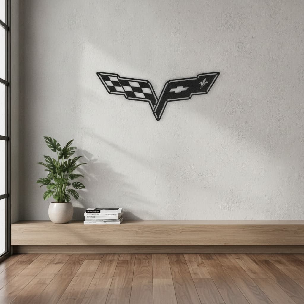 The India Decor Corvette Metal Car Emblem Wall Art – Steel Finish thumbnail 5