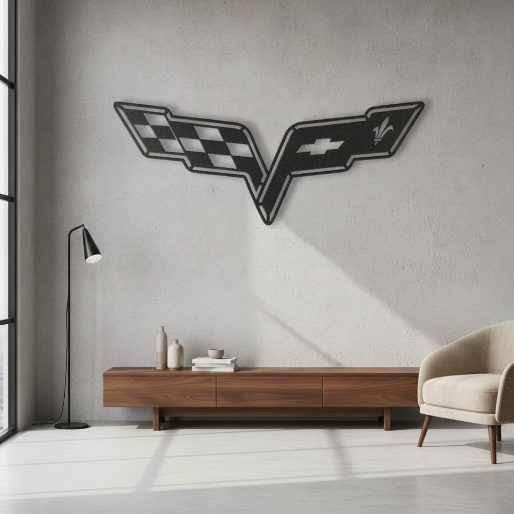 The India Decor Corvette Metal Car Emblem Wall Art – Steel Finish thumbnail 3