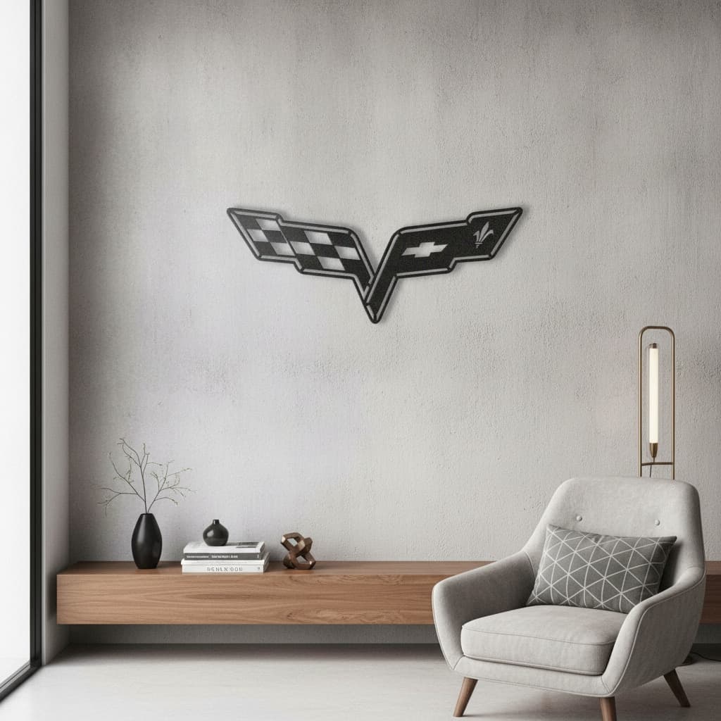 The India Decor Corvette Metal Car Emblem Wall Art – Steel Finish thumbnail 2
