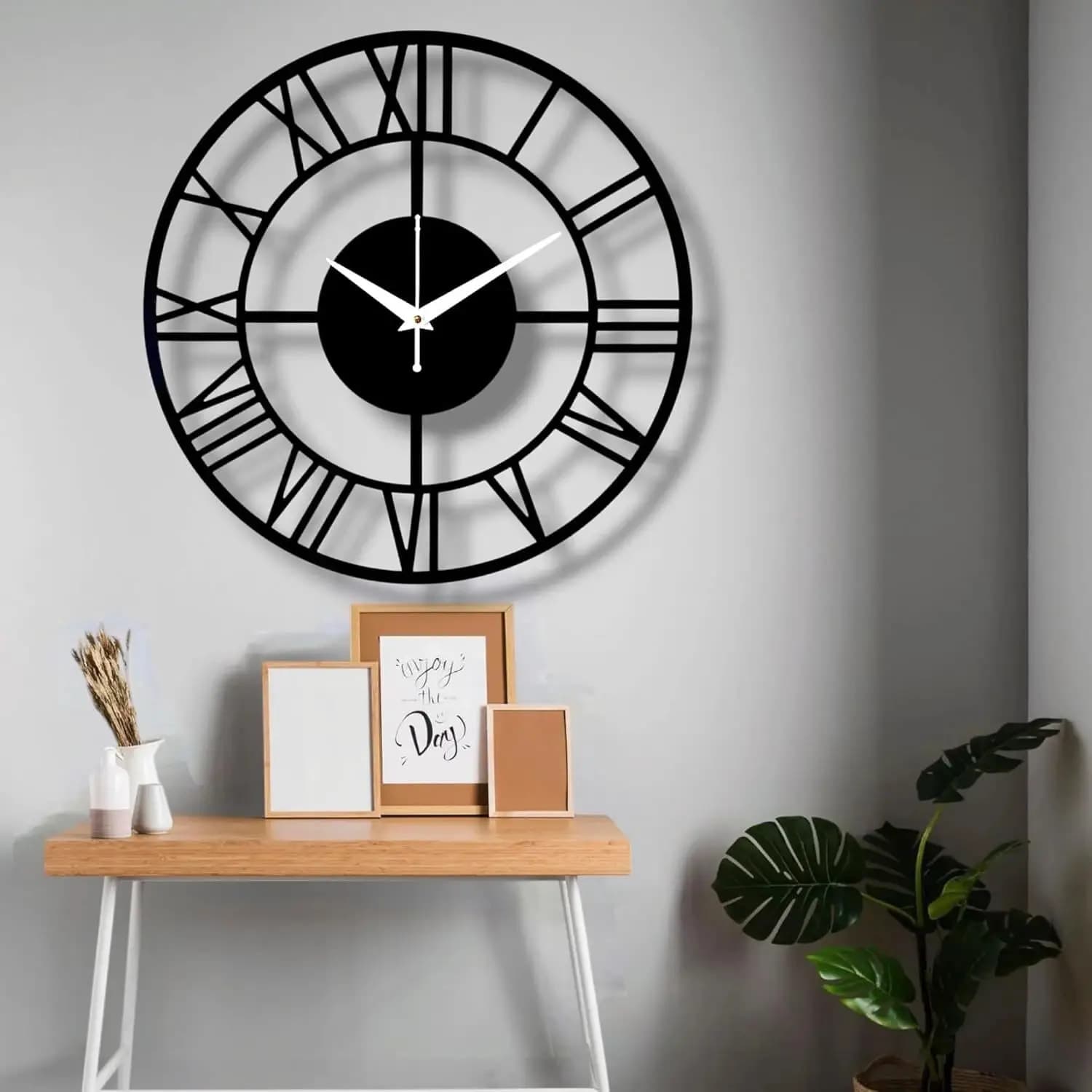 Black Roman Numeral Metal Wall Clock – 18 Inch Open Frame Vintage Decor thumbnail 2