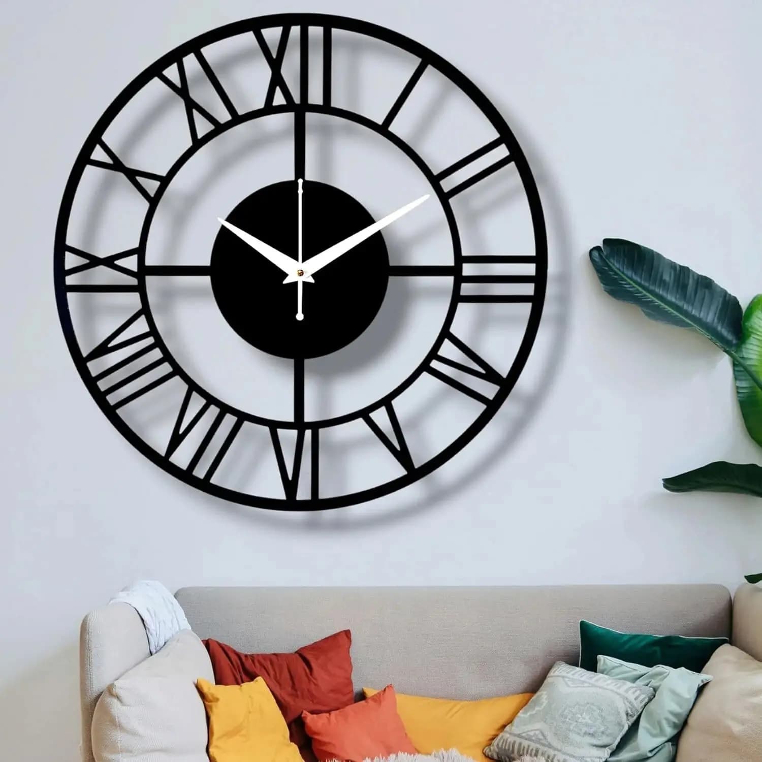 Black Roman Numeral Metal Wall Clock – 18 Inch Open Frame Vintage Decor thumbnail 3