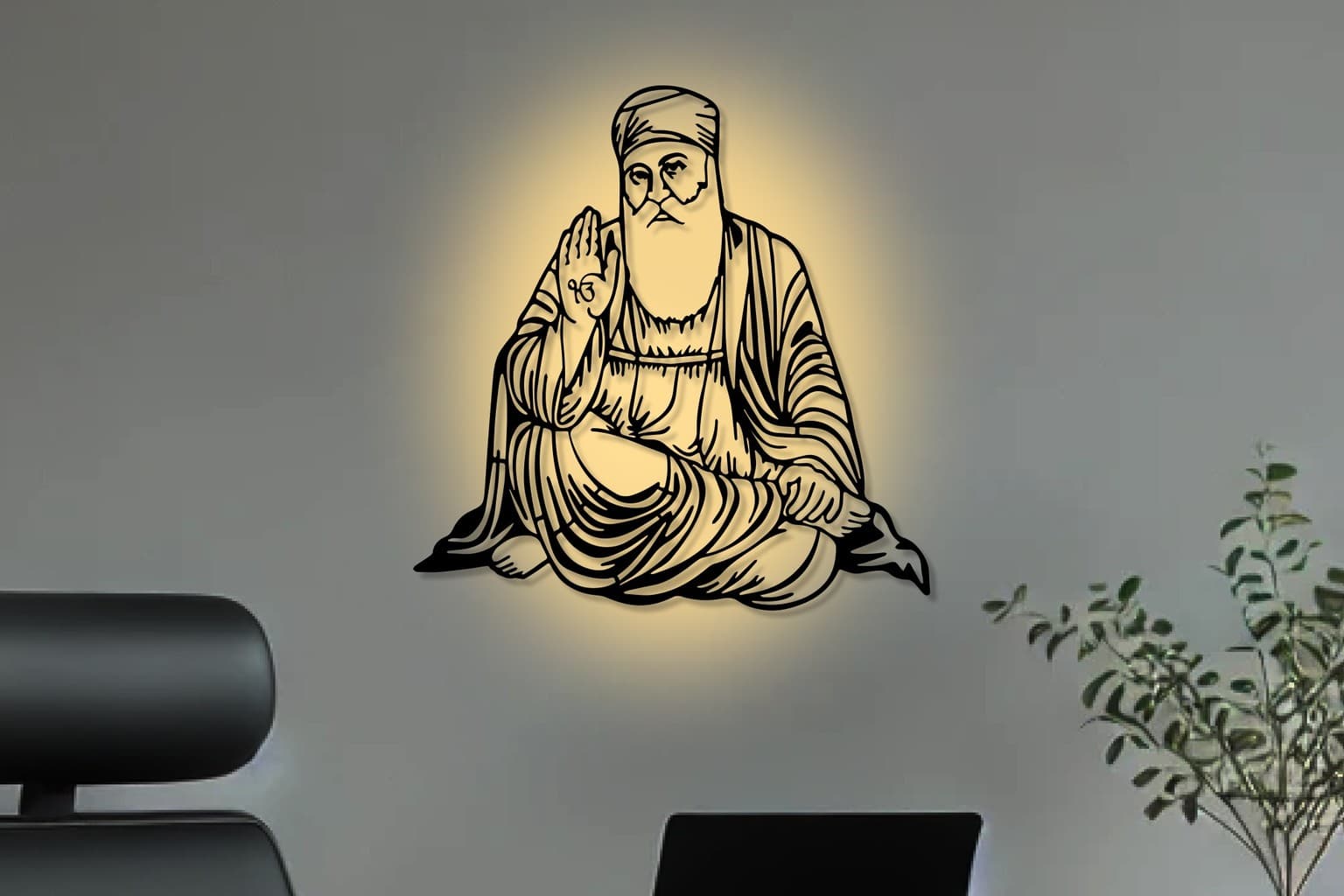 Sikh Wall Art: Guru Nanak Dev Ji and Khanda Metal Decor for Home