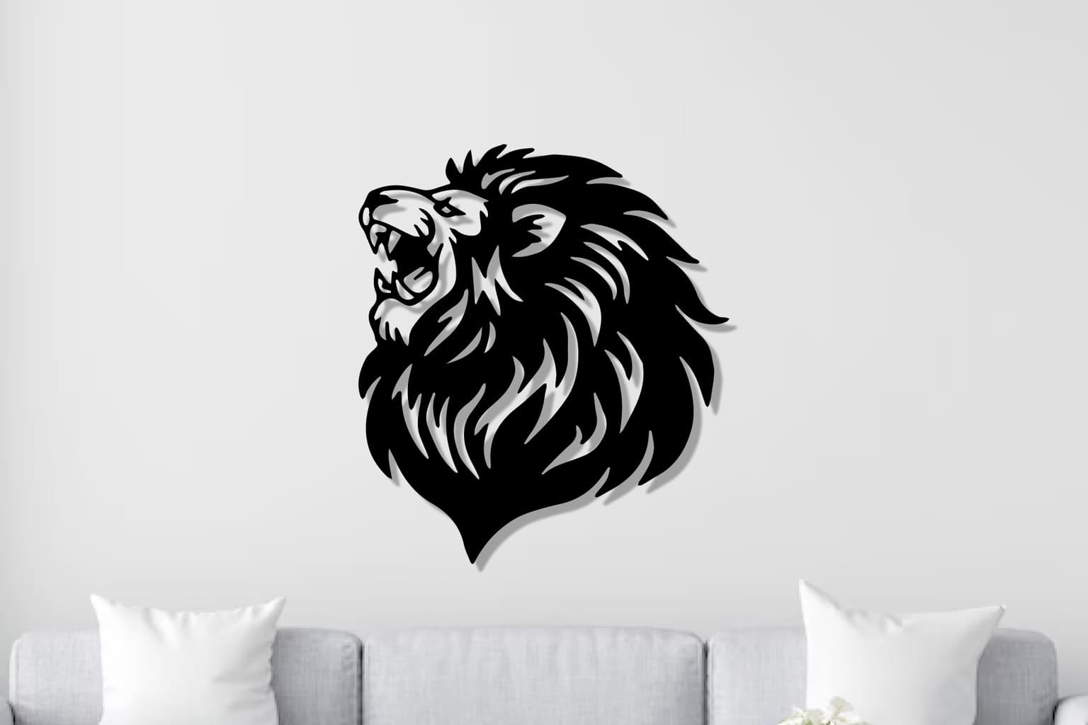 Lion Wall Art: Roaring and Geometric Lion Metal Decor for Home