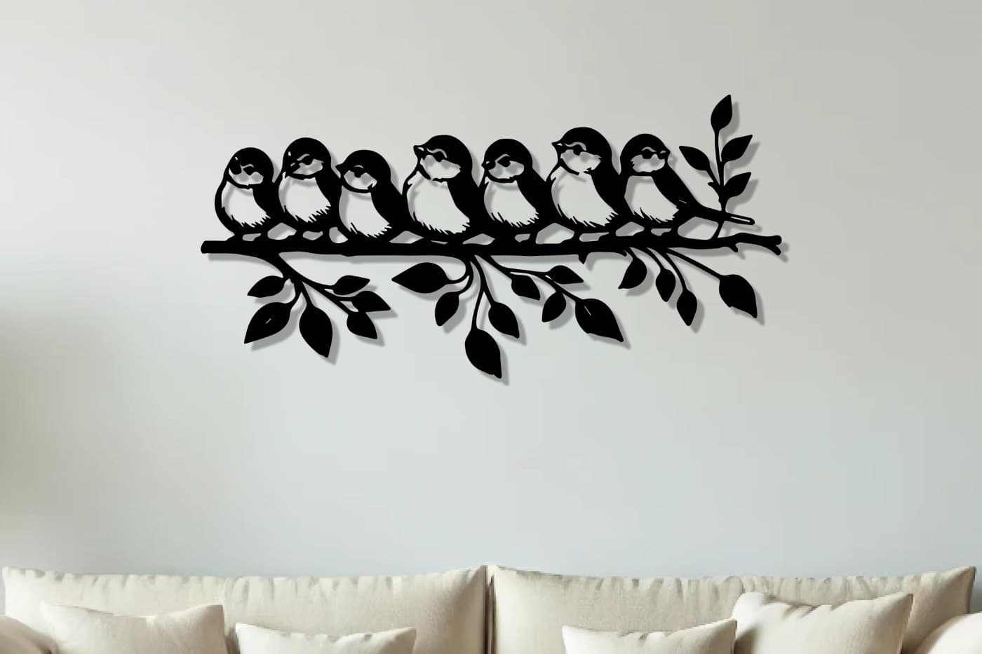 Birds on Branch Wall Art: Perched Bird and Nest Metal Decor