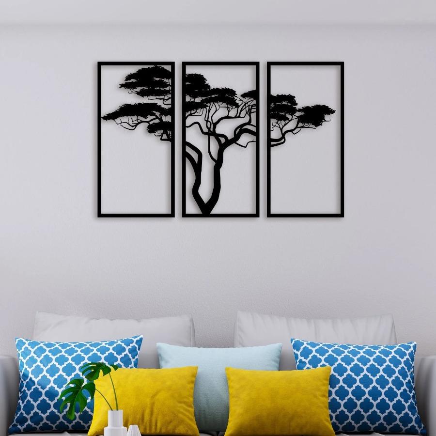 3 Piece Bonsai Tree Metal Wall Art, African Tree Wall Art Decor | Wildlife Nature Decor