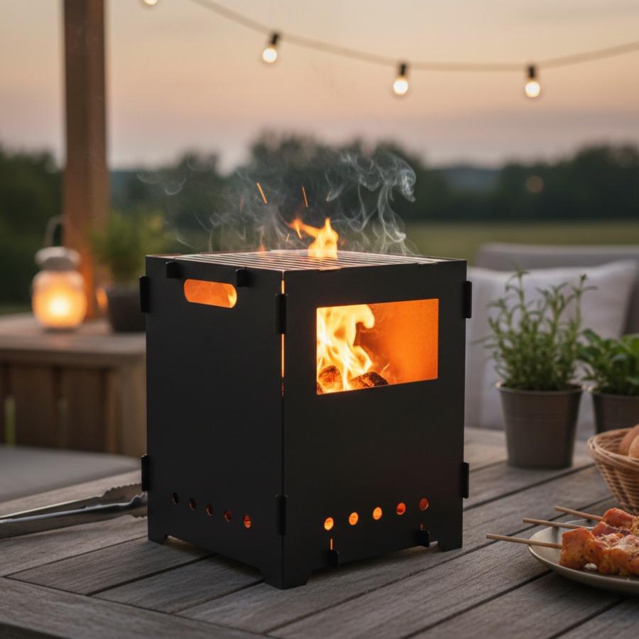 EmberCube Collapsible Fire Pit - Portable Box Grill