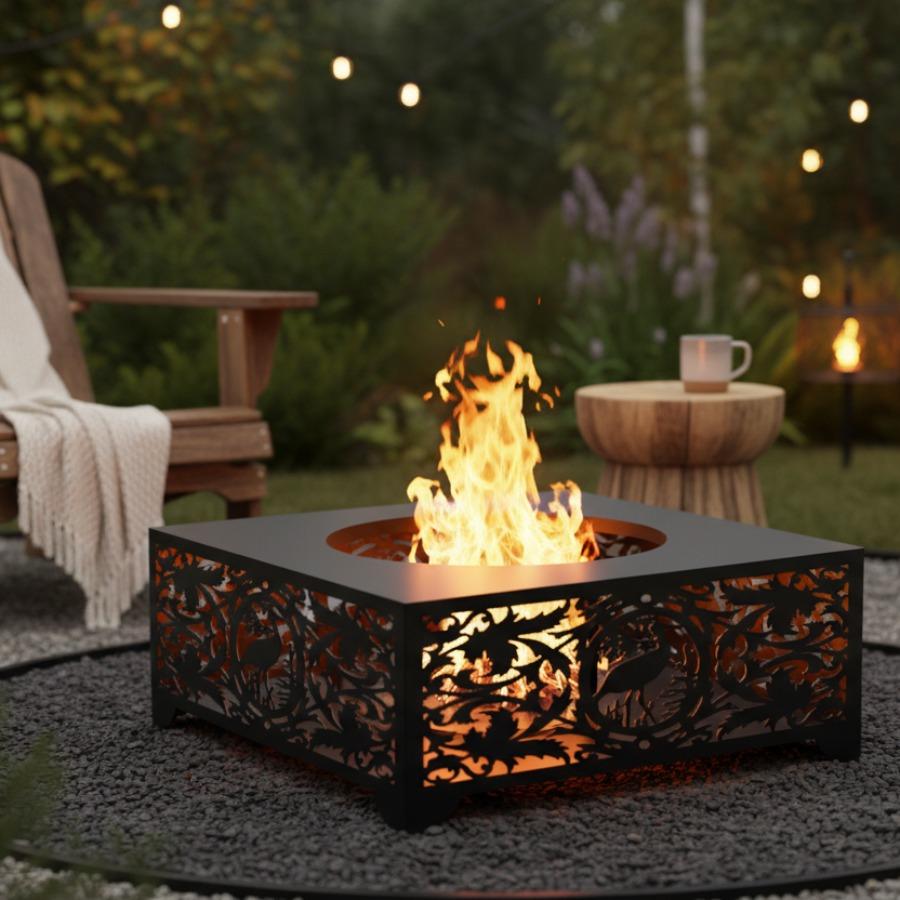 Ornate Square Collapsible Fire Pit - Precision Crafted